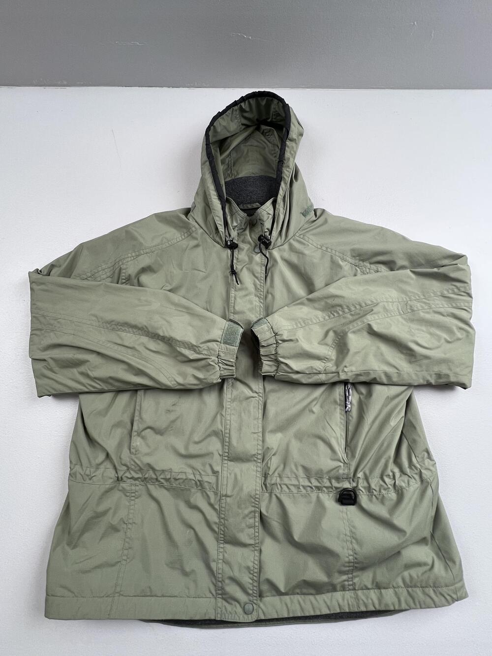 L.L. Bean Jacket Womens Petite Large Green Hooded Fleece Lined Zip Pockets
